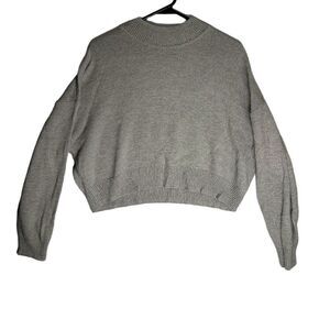H&M Divided Women's Grey Cropped Pullover Sweater Size M Mock Neck Long Sleeve